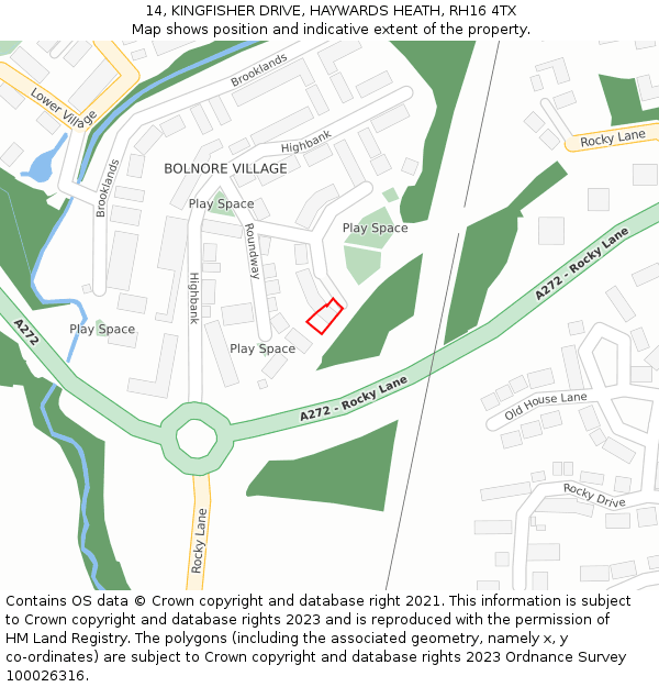 14, KINGFISHER DRIVE, HAYWARDS HEATH, RH16 4TX: Location map and indicative extent of plot