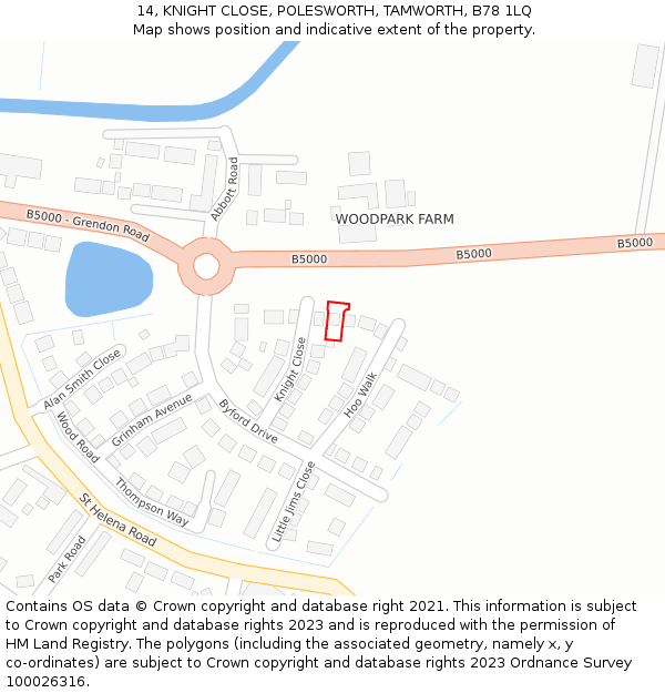 14, KNIGHT CLOSE, POLESWORTH, TAMWORTH, B78 1LQ: Location map and indicative extent of plot