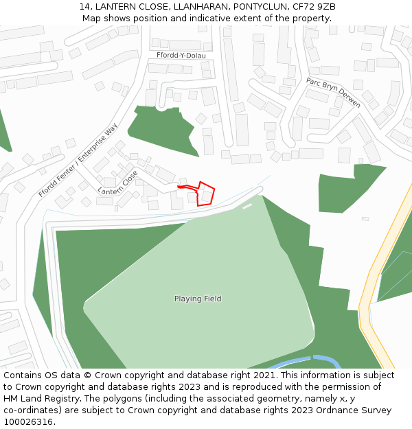 14, LANTERN CLOSE, LLANHARAN, PONTYCLUN, CF72 9ZB: Location map and indicative extent of plot