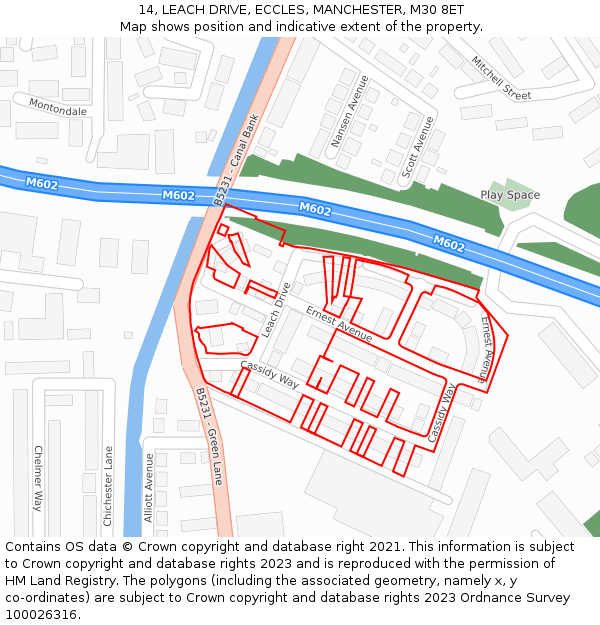 14, LEACH DRIVE, ECCLES, MANCHESTER, M30 8ET: Location map and indicative extent of plot