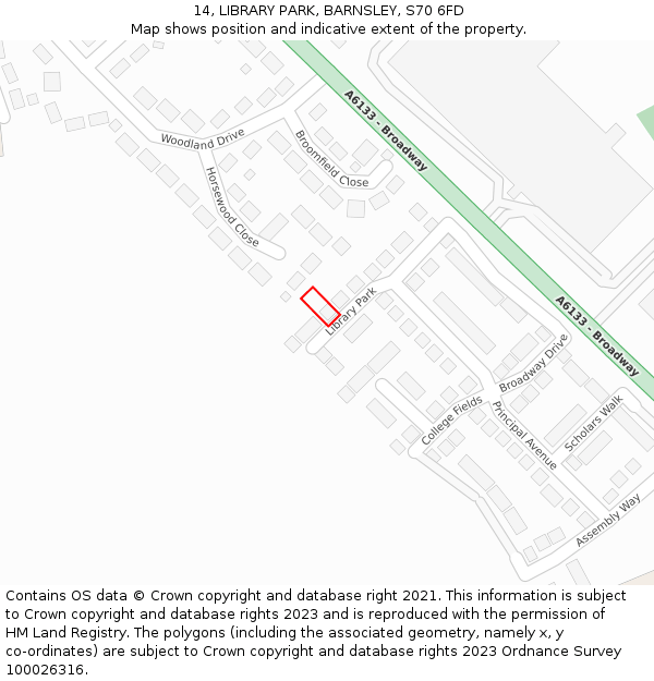 14, LIBRARY PARK, BARNSLEY, S70 6FD: Location map and indicative extent of plot