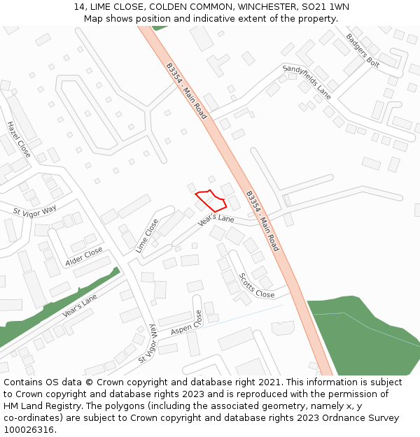 14, LIME CLOSE, COLDEN COMMON, WINCHESTER, SO21 1WN: Location map and indicative extent of plot