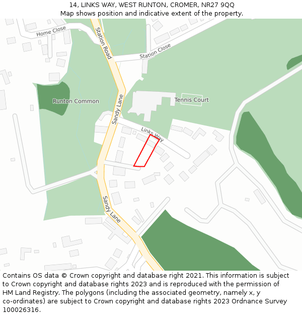 14, LINKS WAY, WEST RUNTON, CROMER, NR27 9QQ: Location map and indicative extent of plot