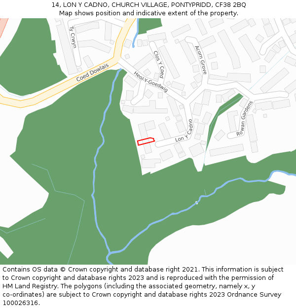 14, LON Y CADNO, CHURCH VILLAGE, PONTYPRIDD, CF38 2BQ: Location map and indicative extent of plot