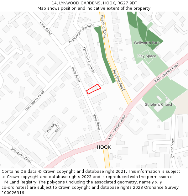 14, LYNWOOD GARDENS, HOOK, RG27 9DT: Location map and indicative extent of plot