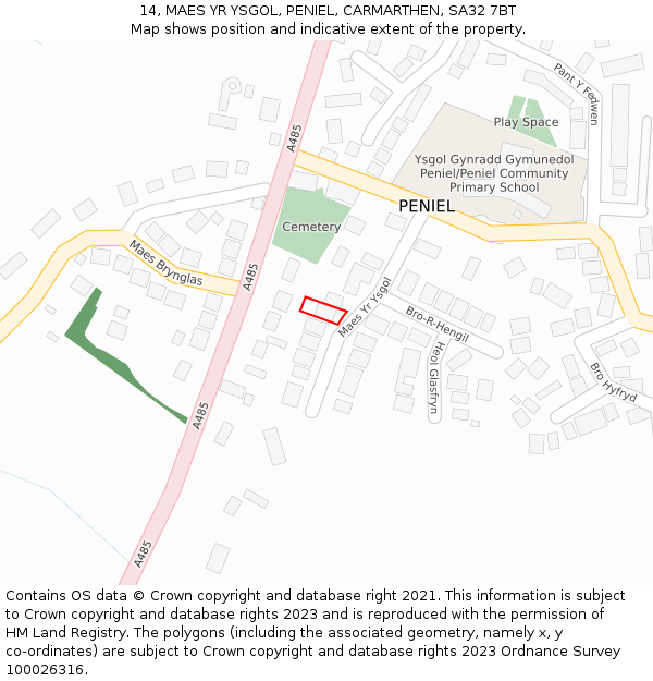 14, MAES YR YSGOL, PENIEL, CARMARTHEN, SA32 7BT: Location map and indicative extent of plot