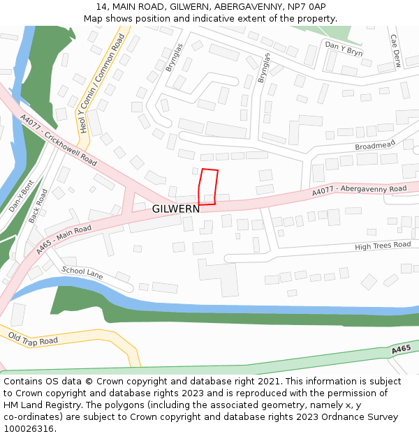 14, MAIN ROAD, GILWERN, ABERGAVENNY, NP7 0AP: Location map and indicative extent of plot