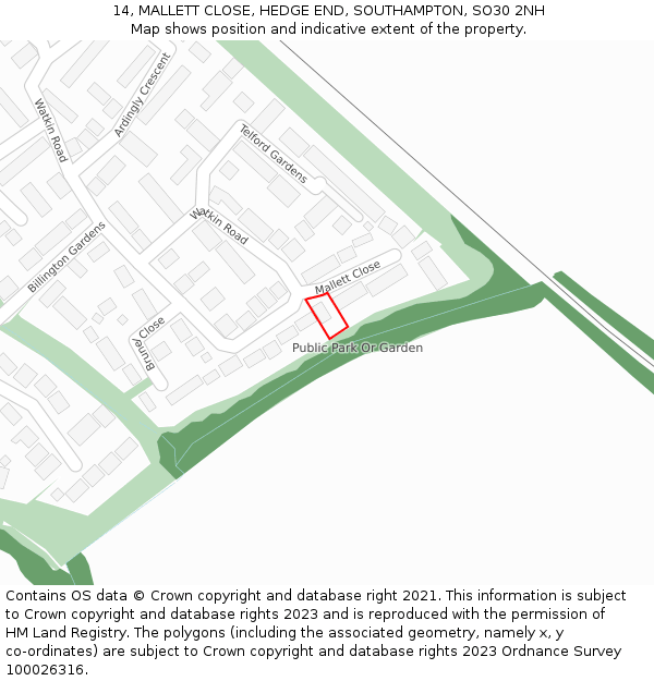 14, MALLETT CLOSE, HEDGE END, SOUTHAMPTON, SO30 2NH: Location map and indicative extent of plot