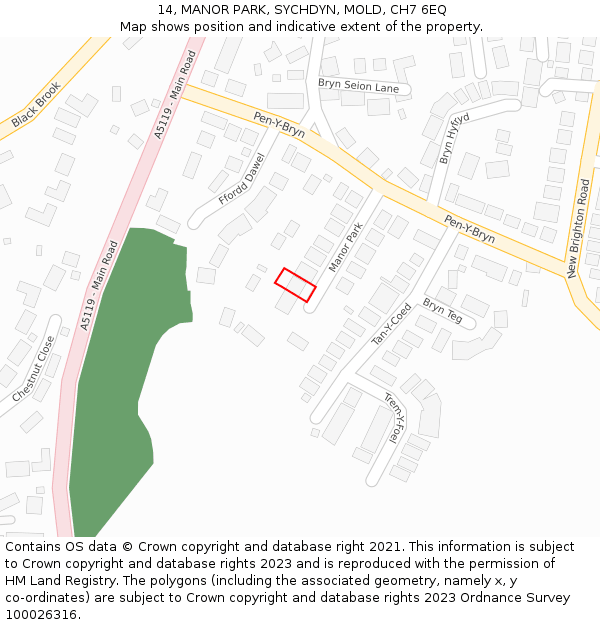 14, MANOR PARK, SYCHDYN, MOLD, CH7 6EQ: Location map and indicative extent of plot