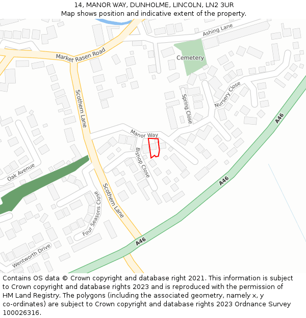 14, MANOR WAY, DUNHOLME, LINCOLN, LN2 3UR: Location map and indicative extent of plot