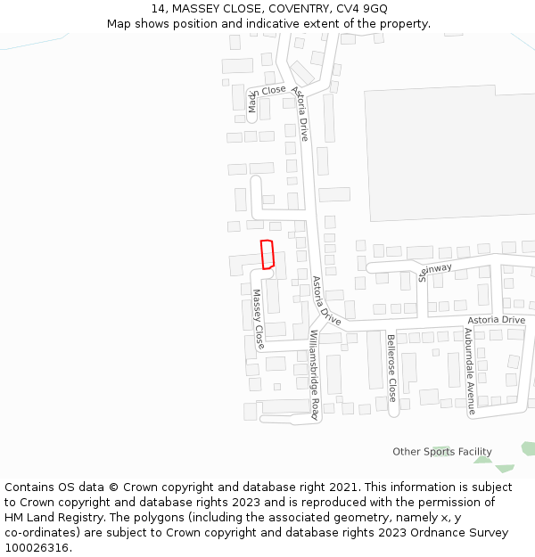 14, MASSEY CLOSE, COVENTRY, CV4 9GQ: Location map and indicative extent of plot