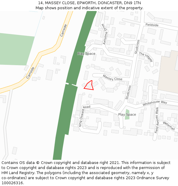 14, MASSEY CLOSE, EPWORTH, DONCASTER, DN9 1TN: Location map and indicative extent of plot