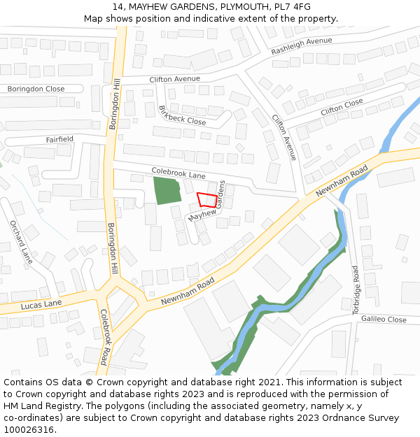 14, MAYHEW GARDENS, PLYMOUTH, PL7 4FG: Location map and indicative extent of plot