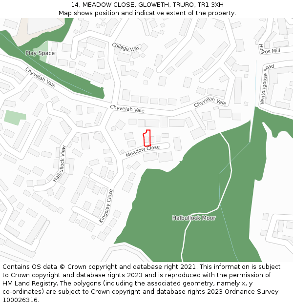 14, MEADOW CLOSE, GLOWETH, TRURO, TR1 3XH: Location map and indicative extent of plot