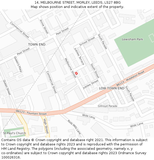 14, MELBOURNE STREET, MORLEY, LEEDS, LS27 8BG: Location map and indicative extent of plot