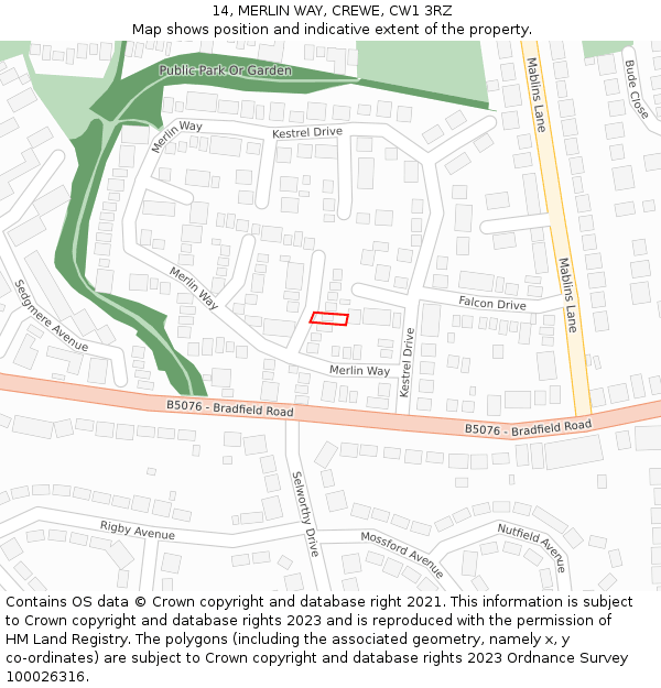 14, MERLIN WAY, CREWE, CW1 3RZ: Location map and indicative extent of plot