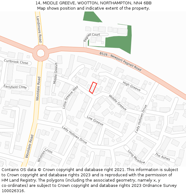 14, MIDDLE GREEVE, WOOTTON, NORTHAMPTON, NN4 6BB: Location map and indicative extent of plot