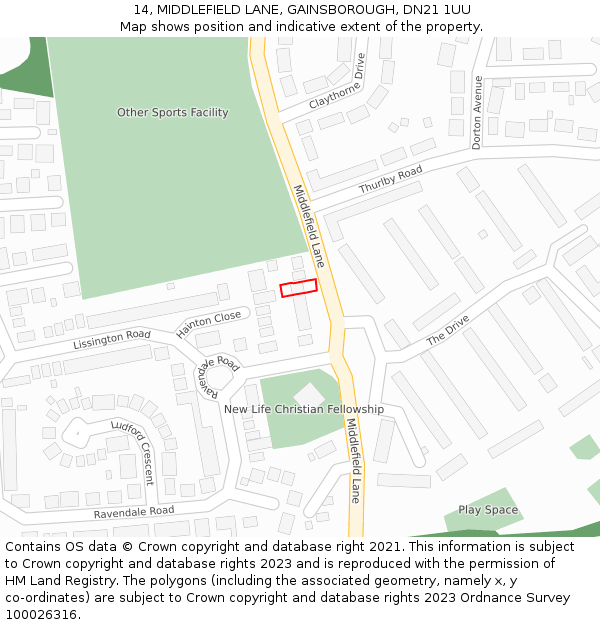 14, MIDDLEFIELD LANE, GAINSBOROUGH, DN21 1UU: Location map and indicative extent of plot