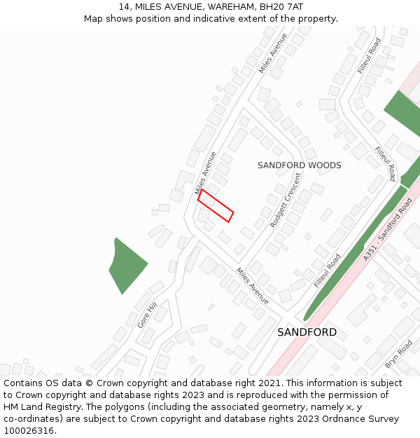 14, MILES AVENUE, WAREHAM, BH20 7AT: Location map and indicative extent of plot