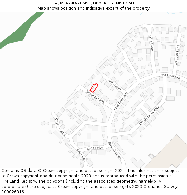 14, MIRANDA LANE, BRACKLEY, NN13 6FP: Location map and indicative extent of plot