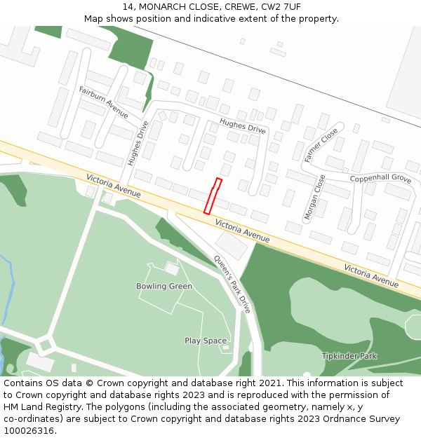 14, MONARCH CLOSE, CREWE, CW2 7UF: Location map and indicative extent of plot