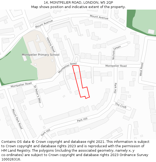 14, MONTPELIER ROAD, LONDON, W5 2QP: Location map and indicative extent of plot