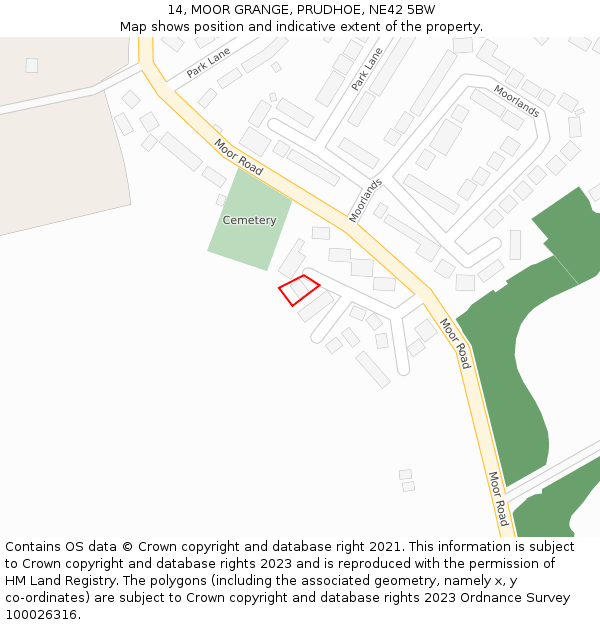 14, MOOR GRANGE, PRUDHOE, NE42 5BW: Location map and indicative extent of plot