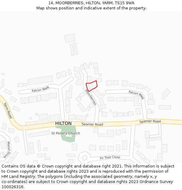 14, MOORBERRIES, HILTON, YARM, TS15 9WA: Location map and indicative extent of plot