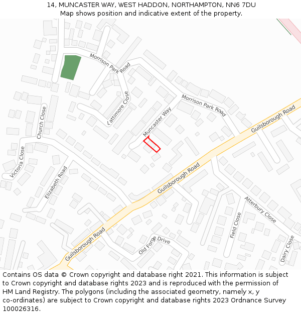 14, MUNCASTER WAY, WEST HADDON, NORTHAMPTON, NN6 7DU: Location map and indicative extent of plot