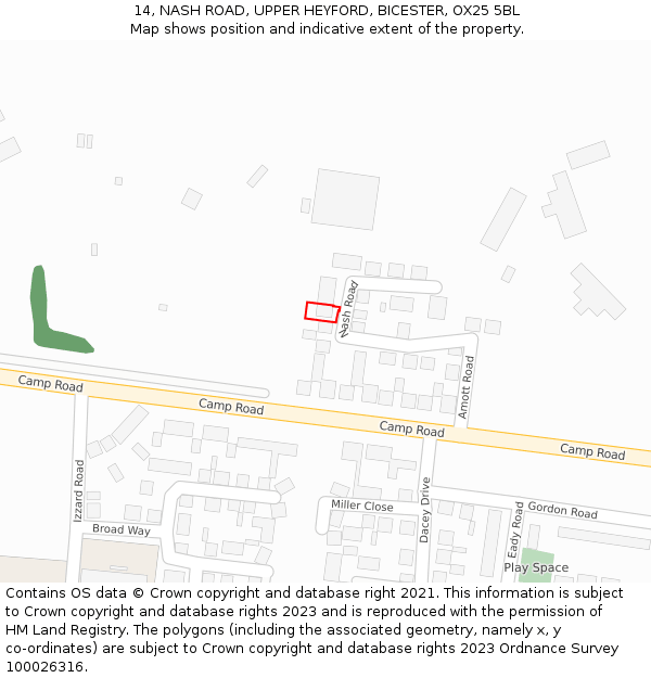 14, NASH ROAD, UPPER HEYFORD, BICESTER, OX25 5BL: Location map and indicative extent of plot