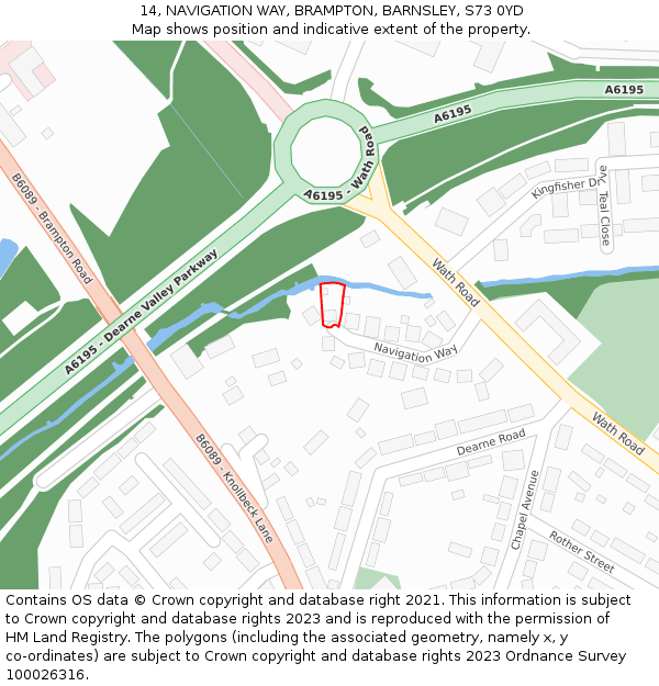 14, NAVIGATION WAY, BRAMPTON, BARNSLEY, S73 0YD: Location map and indicative extent of plot