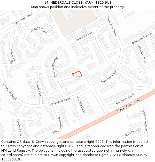 14, NEDERDALE CLOSE, YARM, TS15 9UE: Location map and indicative extent of plot