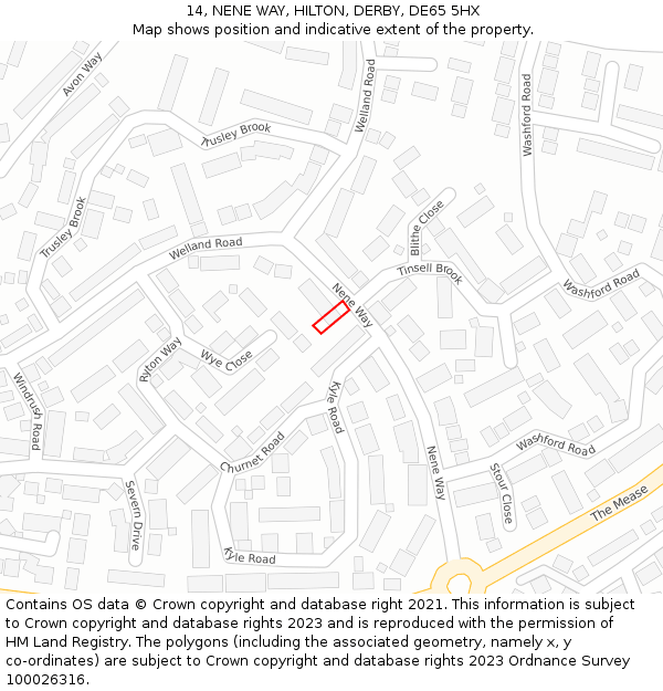 14, NENE WAY, HILTON, DERBY, DE65 5HX: Location map and indicative extent of plot