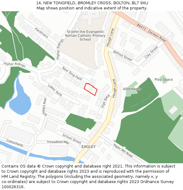 14, NEW TONGFIELD, BROMLEY CROSS, BOLTON, BL7 9XU: Location map and indicative extent of plot