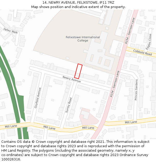 14, NEWRY AVENUE, FELIXSTOWE, IP11 7RZ: Location map and indicative extent of plot