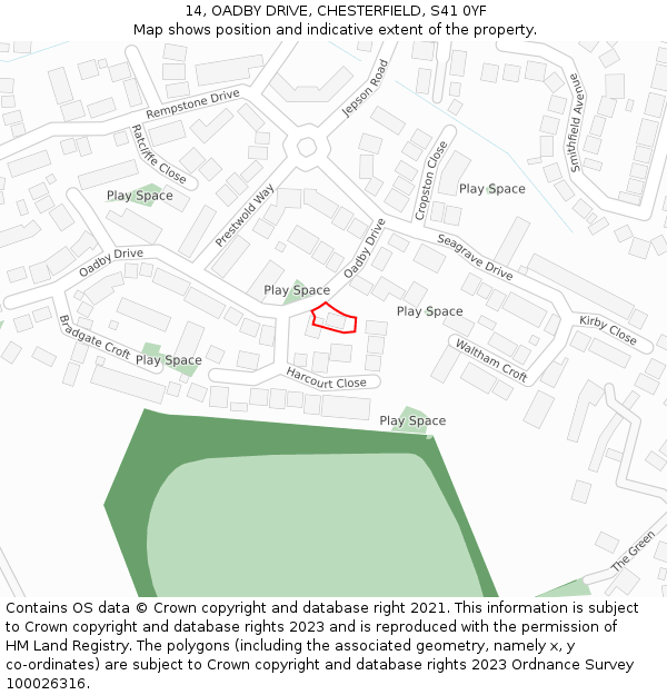 14, OADBY DRIVE, CHESTERFIELD, S41 0YF: Location map and indicative extent of plot