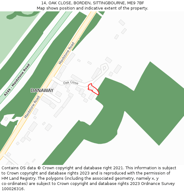 14, OAK CLOSE, BORDEN, SITTINGBOURNE, ME9 7BF: Location map and indicative extent of plot