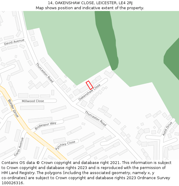 14, OAKENSHAW CLOSE, LEICESTER, LE4 2RJ: Location map and indicative extent of plot