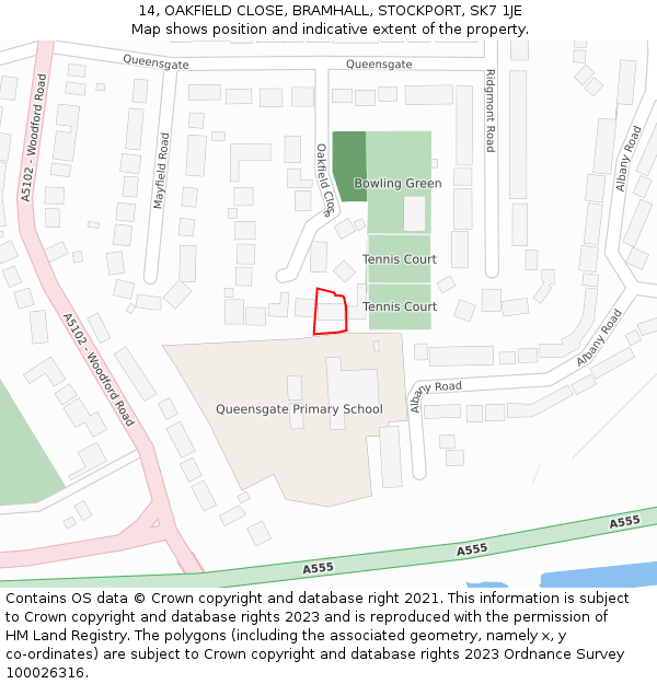 14, OAKFIELD CLOSE, BRAMHALL, STOCKPORT, SK7 1JE: Location map and indicative extent of plot