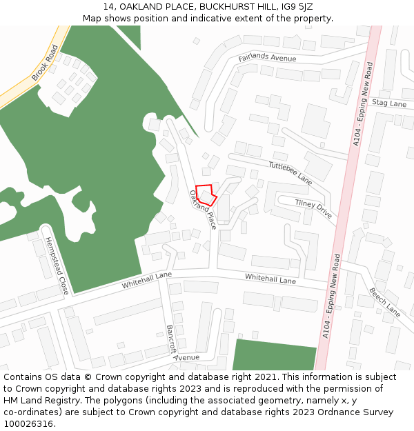 14, OAKLAND PLACE, BUCKHURST HILL, IG9 5JZ: Location map and indicative extent of plot