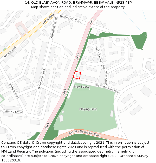 14, OLD BLAENAVON ROAD, BRYNMAWR, EBBW VALE, NP23 4BP: Location map and indicative extent of plot