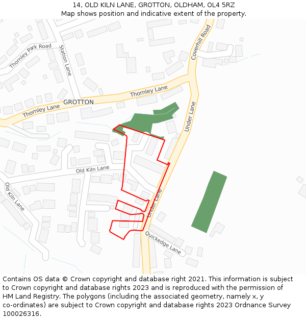 14, OLD KILN LANE, GROTTON, OLDHAM, OL4 5RZ: Location map and indicative extent of plot