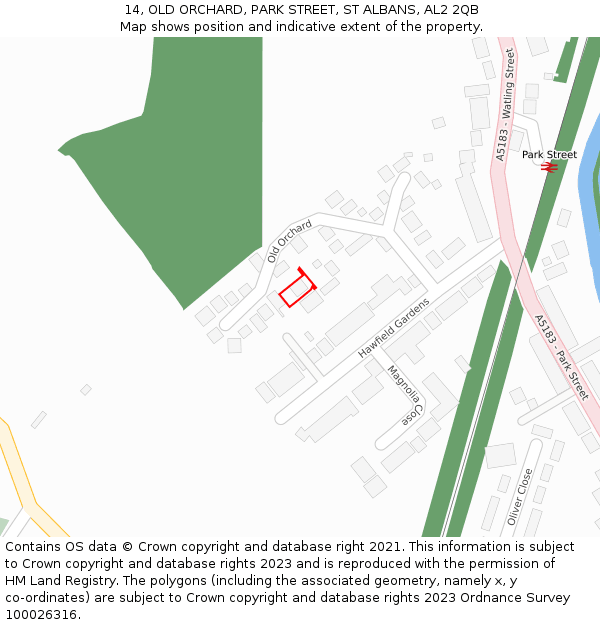 14, OLD ORCHARD, PARK STREET, ST ALBANS, AL2 2QB: Location map and indicative extent of plot