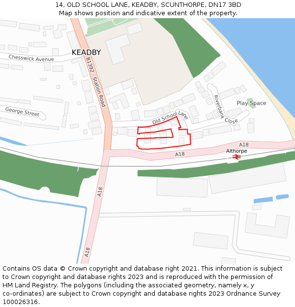 14, OLD SCHOOL LANE, KEADBY, SCUNTHORPE, DN17 3BD: Location map and indicative extent of plot