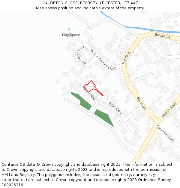 14, ORTON CLOSE, REARSBY, LEICESTER, LE7 4XZ: Location map and indicative extent of plot