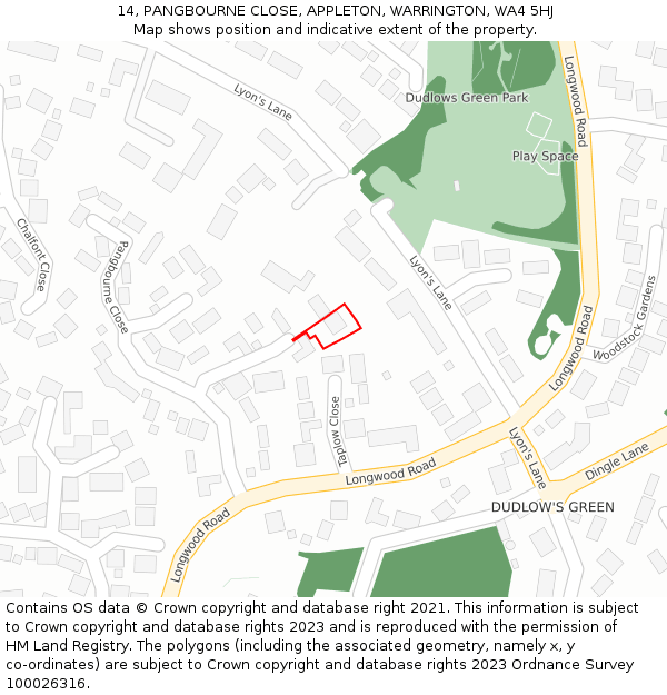 14, PANGBOURNE CLOSE, APPLETON, WARRINGTON, WA4 5HJ: Location map and indicative extent of plot