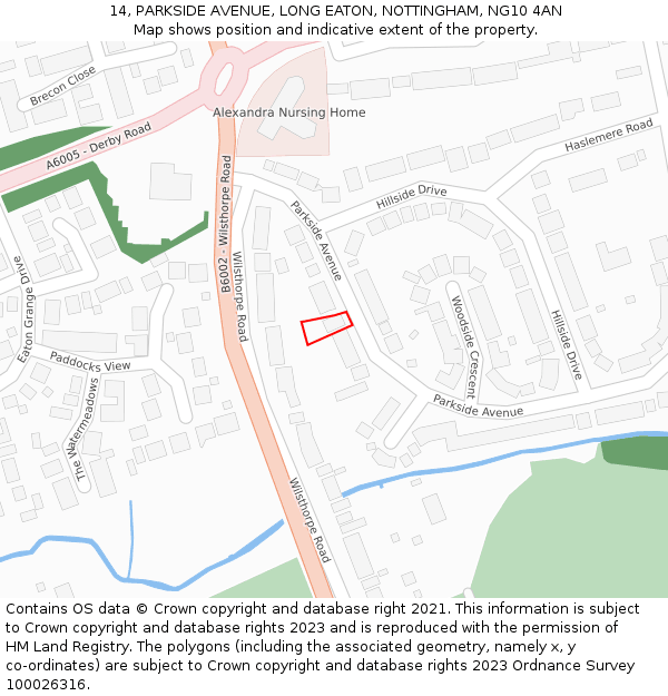 14, PARKSIDE AVENUE, LONG EATON, NOTTINGHAM, NG10 4AN: Location map and indicative extent of plot