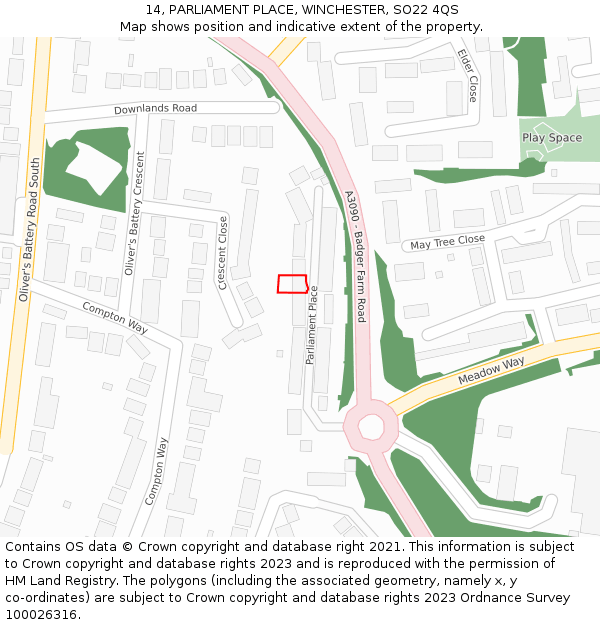 14, PARLIAMENT PLACE, WINCHESTER, SO22 4QS: Location map and indicative extent of plot