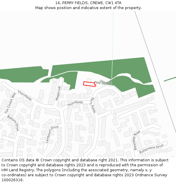 14, PERRY FIELDS, CREWE, CW1 4TA: Location map and indicative extent of plot