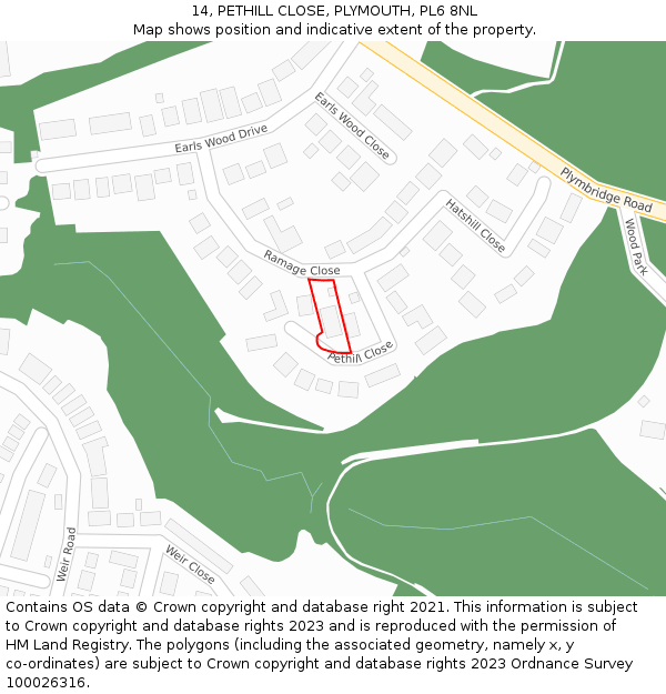 14, PETHILL CLOSE, PLYMOUTH, PL6 8NL: Location map and indicative extent of plot